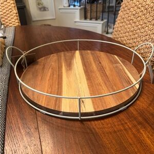 NWT Acacia Wood Tray with Metal Handles